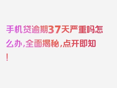 手机贷逾期37天严重吗怎么办，全面揭秘，点开即知！