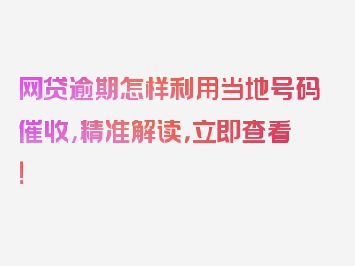 网贷逾期怎样利用当地号码催收，精准解读，立即查看！