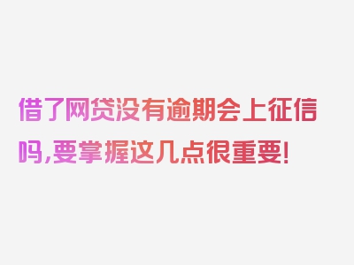 借了网贷没有逾期会上征信吗，要掌握这几点很重要！