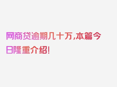 网商贷逾期几十万，本篇今日隆重介绍!