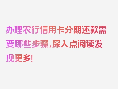 办理农行信用卡分期还款需要哪些步骤，深入点阅读发现更多！