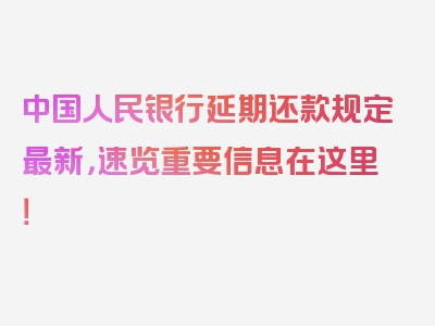 中国人民银行延期还款规定最新，速览重要信息在这里！