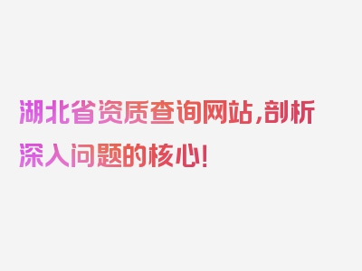 湖北省资质查询网站，剖析深入问题的核心！