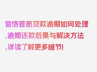 宜信普惠贷款逾期如何处理,逾期还款后果与解决方法，详读了解更多细节！