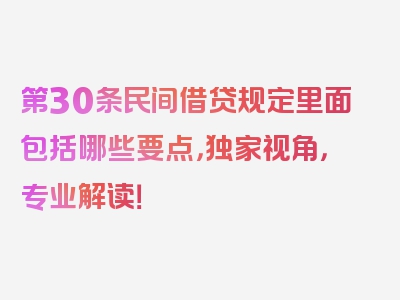 第30条民间借贷规定里面包括哪些要点，独家视角，专业解读！