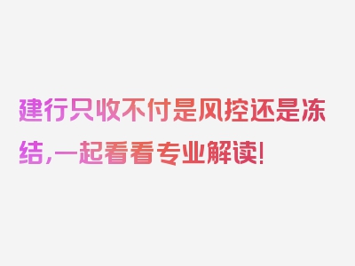 建行只收不付是风控还是冻结，一起看看专业解读!