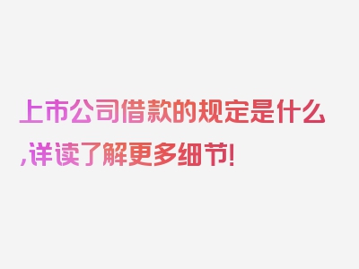 上市公司借款的规定是什么，详读了解更多细节！