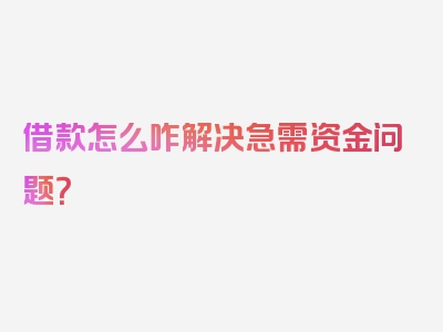 借款怎么咋解决急需资金问题？