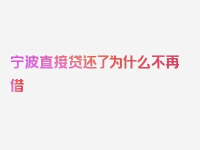 宁波直接贷还了为什么不再借