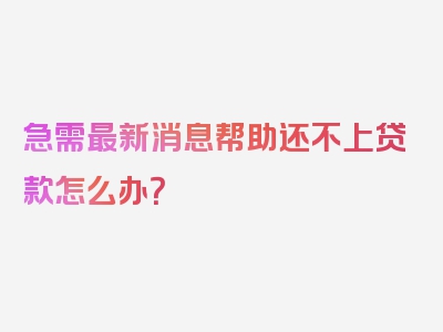 急需"最新消息"帮助还不上贷款怎么办？