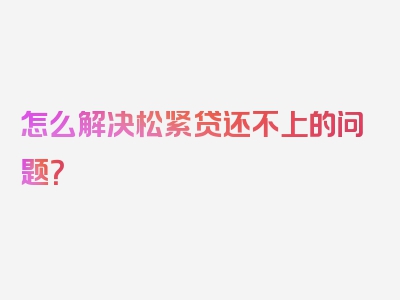 怎么解决松紧贷还不上的问题？