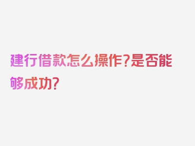 建行借款怎么操作？是否能够成功？