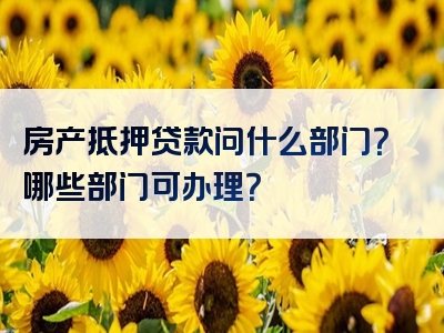 房产抵押贷款问什么部门？哪些部门可办理？