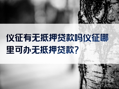 仪征有无抵押贷款吗仪征哪里可办无抵押贷款？