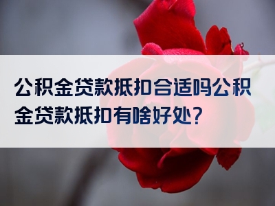 公积金贷款抵扣合适吗公积金贷款抵扣有啥好处？