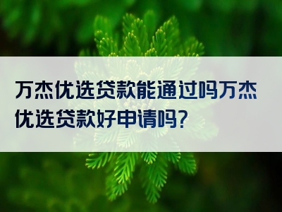 万杰优选贷款能通过吗万杰优选贷款好申请吗？