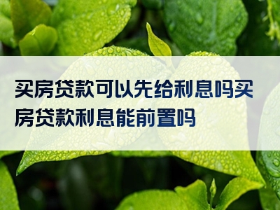 买房贷款可以先给利息吗买房贷款利息能前置吗