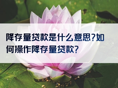 降存量贷款是什么意思？如何操作降存量贷款？