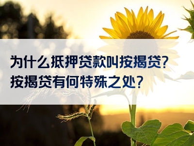 为什么抵押贷款叫按揭贷？按揭贷有何特殊之处？