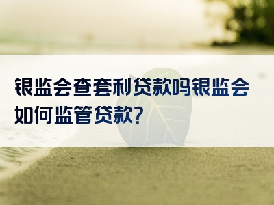 银监会查套利贷款吗银监会如何监管贷款？