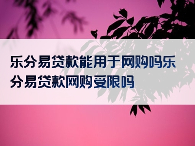 乐分易贷款能用于网购吗乐分易贷款网购受限吗