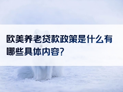 欧美养老贷款政策是什么有哪些具体内容？