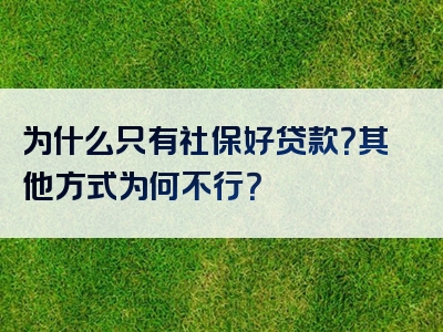 为什么只有社保好贷款？其他方式为何不行？