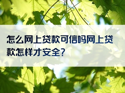 怎么网上贷款可信吗网上贷款怎样才安全？