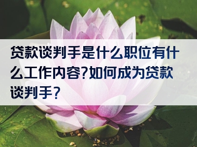 贷款谈判手是什么职位有什么工作内容？如何成为贷款谈判手？