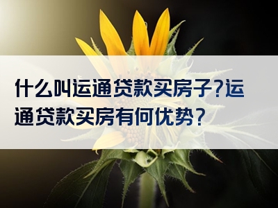 什么叫运通贷款买房子？运通贷款买房有何优势？