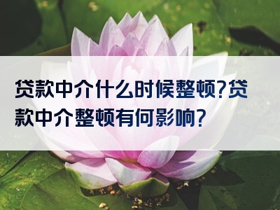 贷款中介什么时候整顿？贷款中介整顿有何影响？