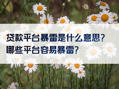 贷款平台暴雷是什么意思？哪些平台容易暴雷？