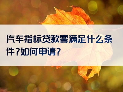 汽车指标贷款需满足什么条件？如何申请？