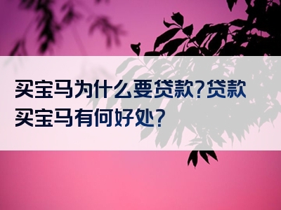 买宝马为什么要贷款？贷款买宝马有何好处？