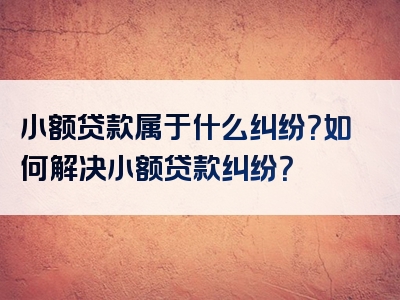 小额贷款属于什么纠纷？如何解决小额贷款纠纷？