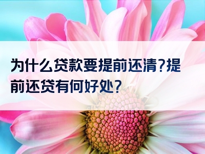 为什么贷款要提前还清？提前还贷有何好处？