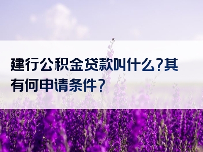 建行公积金贷款叫什么？其有何申请条件？