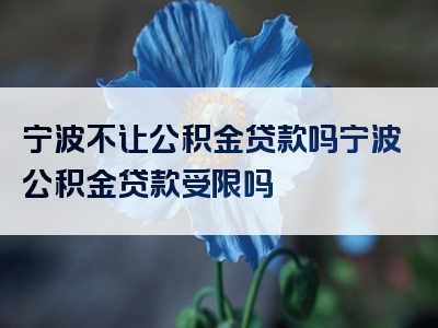 宁波不让公积金贷款吗宁波公积金贷款受限吗