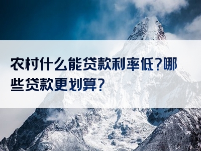 农村什么能贷款利率低？哪些贷款更划算？