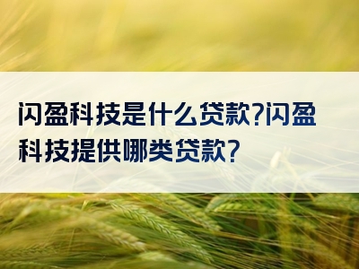 闪盈科技是什么贷款？闪盈科技提供哪类贷款？