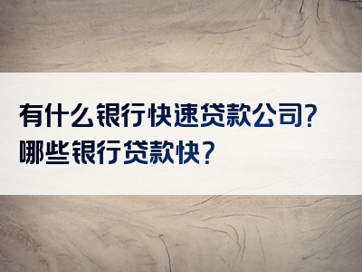 有什么银行快速贷款公司？哪些银行贷款快？