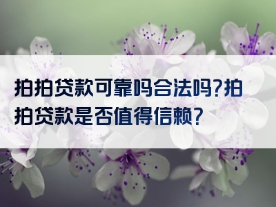 拍拍贷款可靠吗合法吗？拍拍贷款是否值得信赖？