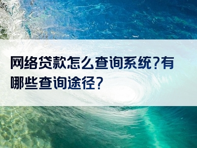 网络贷款怎么查询系统？有哪些查询途径？