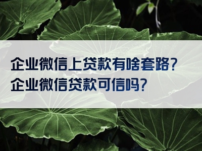 企业微信上贷款有啥套路？企业微信贷款可信吗？