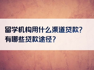 留学机构用什么渠道贷款？有哪些贷款途径？