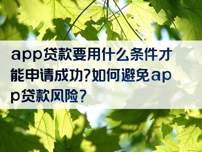 app贷款要用什么条件才能申请成功？如何避免app贷款风险？