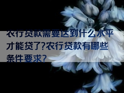 农行贷款需要达到什么水平才能贷了？农行贷款有哪些条件要求？