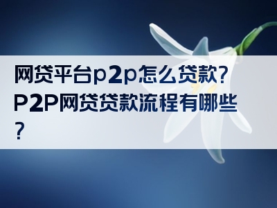 网贷平台p2p怎么贷款？P2P网贷贷款流程有哪些？