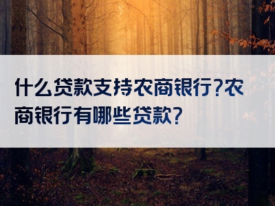 什么贷款支持农商银行？农商银行有哪些贷款？