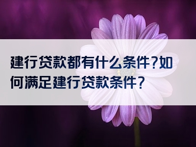 建行贷款都有什么条件？如何满足建行贷款条件？